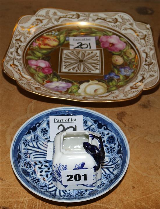 Worcester inkwell, floral dish (19thc), Chinese saucer dish